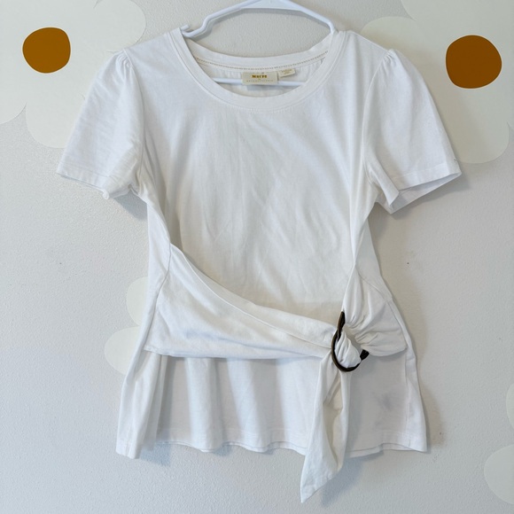 Anthropologie Maeve White Belted Dakota Short Sleeve Top - Picture 4 of 10